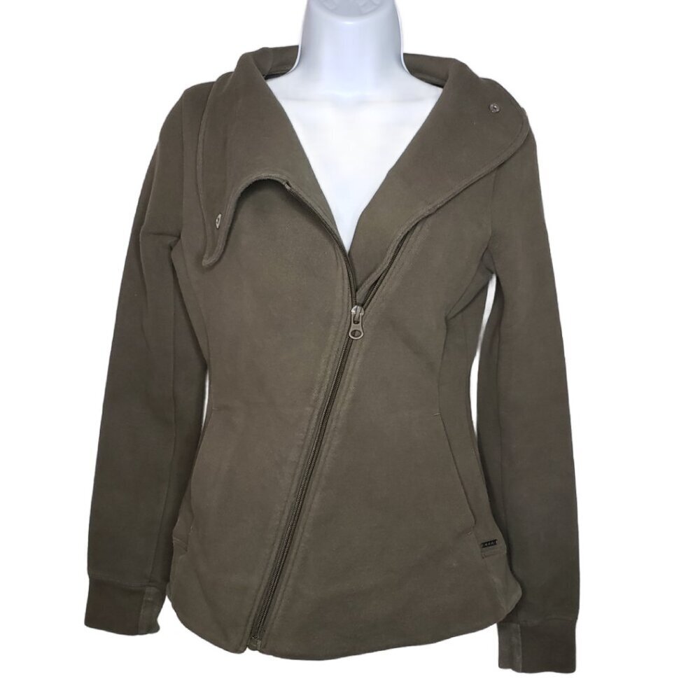 Lorna Jane Diagonal Zip Cowl Neck Jacket, Green Sz XS(1452)